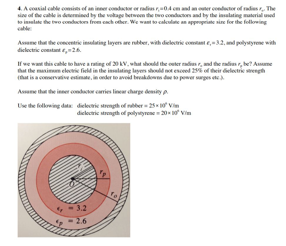 4. A coaxial cable consists of an inner conductor or