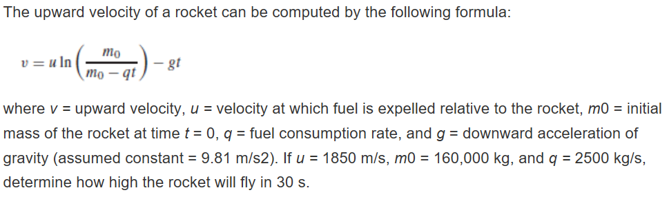 The upward velocity of a rocket can be computed by | Chegg.com