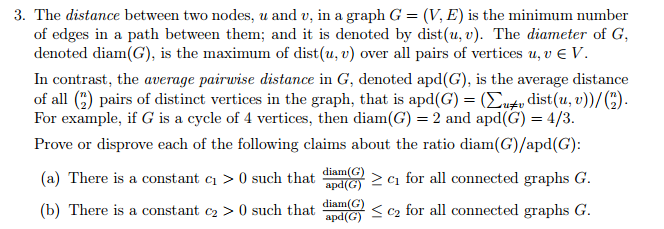 Solved 3. The distance between two nodes, u and u, in a | Chegg.com