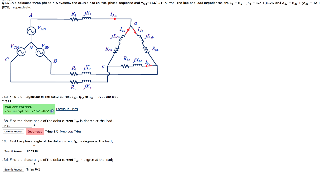 Solved Q13. In a balanced three-phase Y-A system, the source | Chegg.com