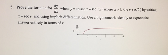 Solved Prove the formula for dy/dx when y = arc sec x = | Chegg.com