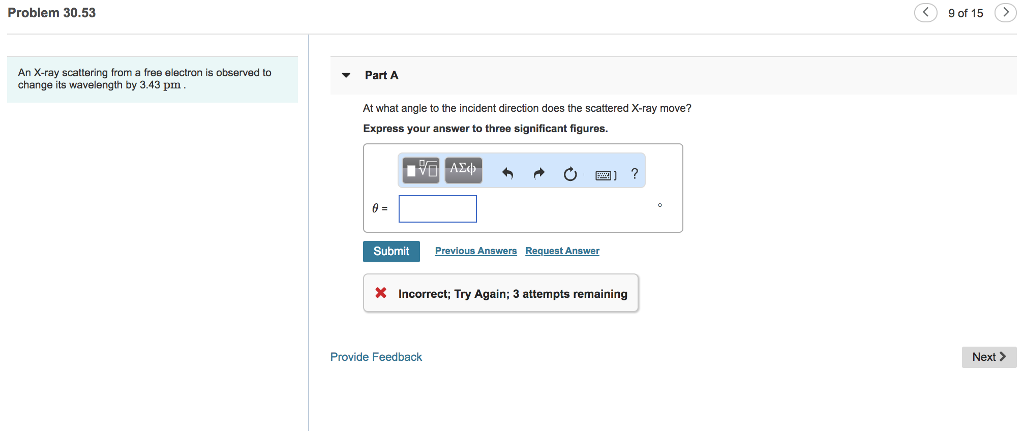 Solved Problem 30.53 9 of 15 > An X-ray scattering from a | Chegg.com