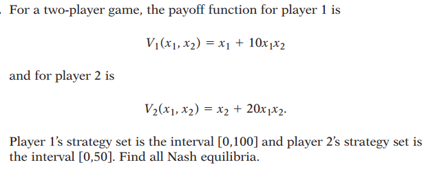 solved-for-a-two-player-game-the-payoff-function-for-player-chegg