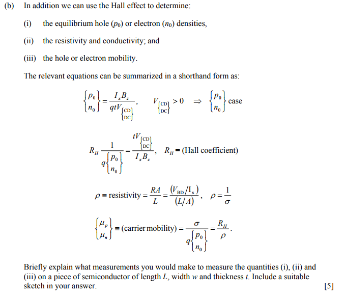 Solved (b) In Addition We Can Use The Hall Effect To | Chegg.com