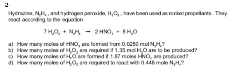 Solved 2- Hydrazine, N,H., and hydrogen peroxide, H2O,, have | Chegg.com