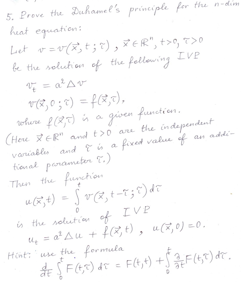Prove the Duhamel's principle for the ndim heat