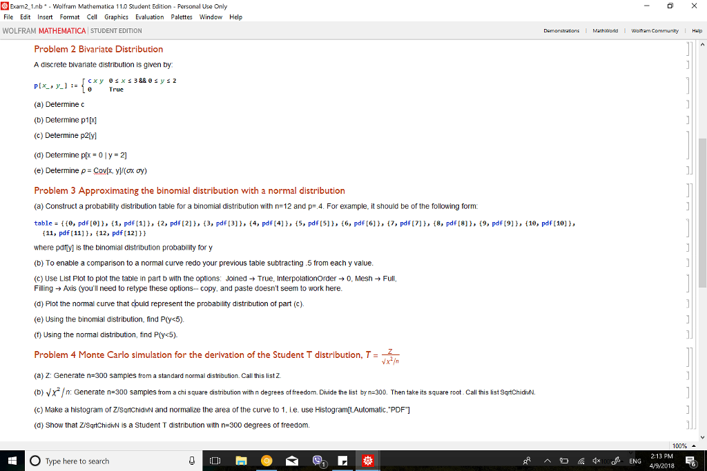Solved Exam2 1.nb-Wolfram Mathematica 11.0 Student Edition - | Chegg.com