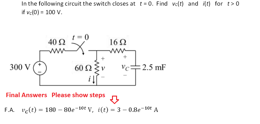 Solved In The Following Circuit The Switch Closes At T = 0. 