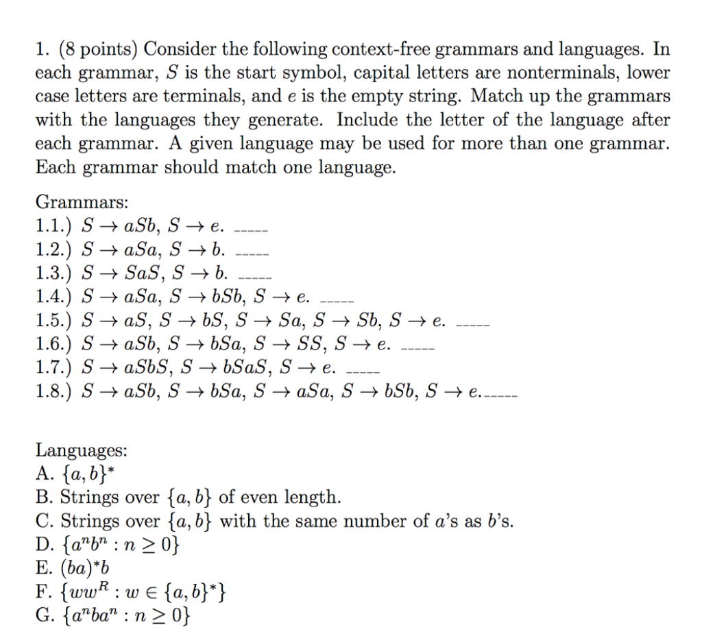 Solved Consider The Following Context-free Grammars And | Chegg.com