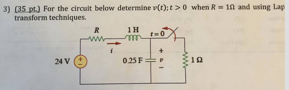 Solved For the circuit below determine v(t); t > 0 when R = | Chegg.com