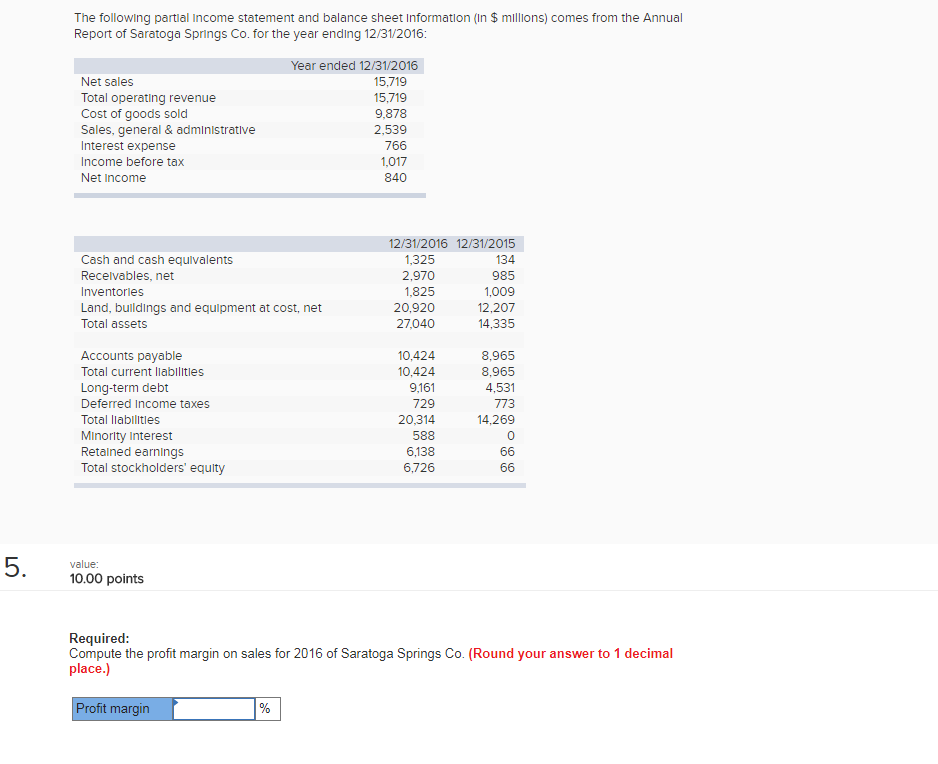 Solved The Following Partial Income Statement And Balance 5682