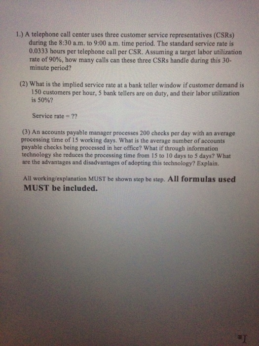 Solved A Telephone Call Center Uses three Customer Service Chegg
