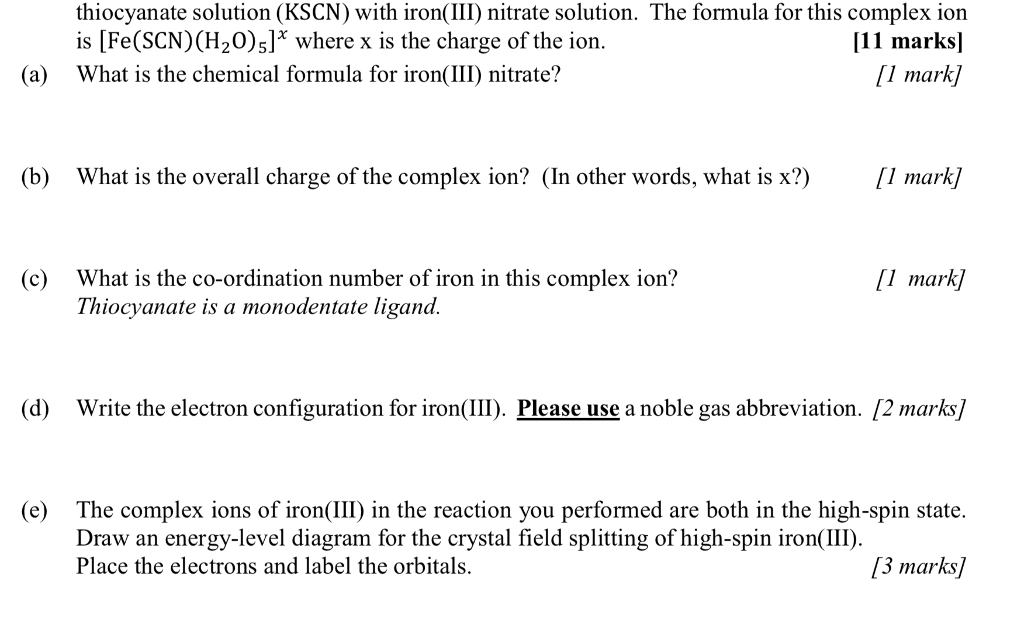 Solved thiocyanate solution (KSCN) with iron(III) nitrate