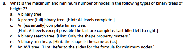 Solved What is the maximum and minimum number of nodes in | Chegg.com