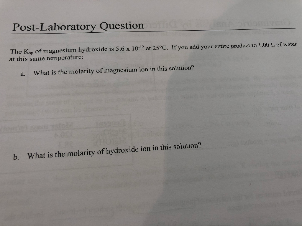 Solved PostLaboratory Question The Ksp of magnesium