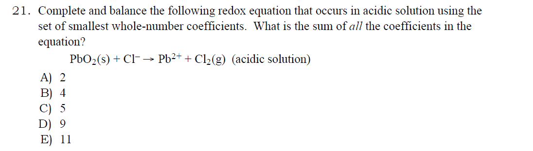 Solved 21. Complete and balance the following redox equation | Chegg.com