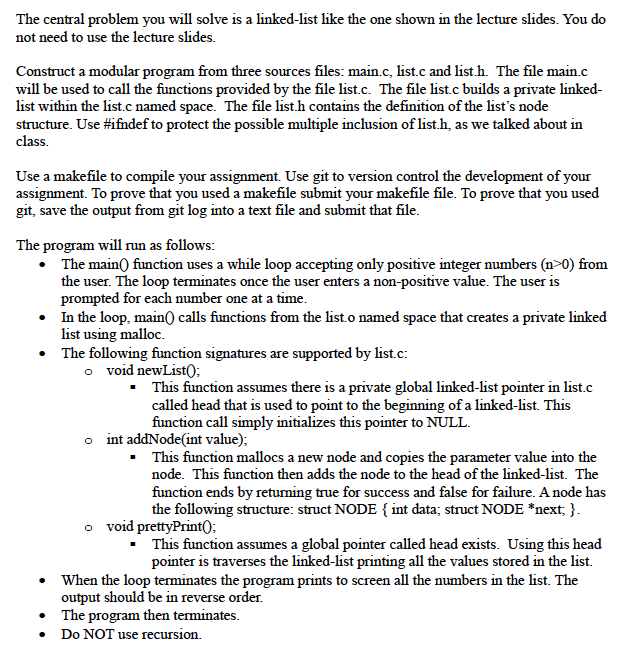 solved-the-central-problem-you-will-solve-is-a-linked-list-chegg