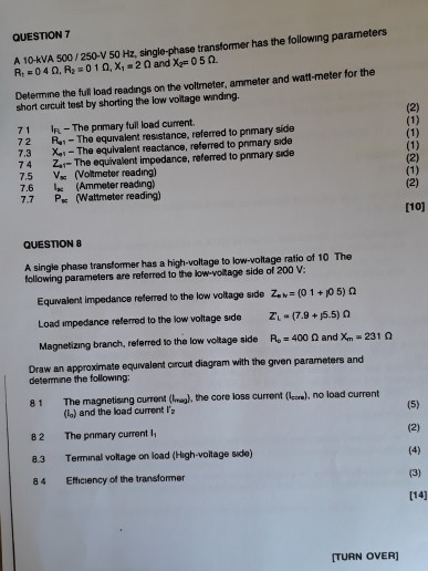 Solved Question A Kva V Hz Single Phase Chegg Com