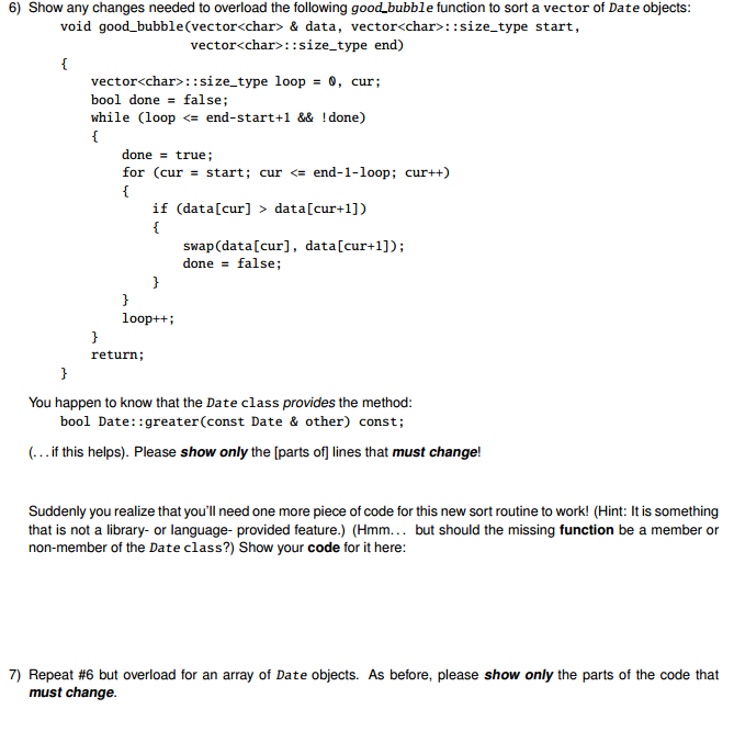 Show any changes needed to overload the following | Chegg.com