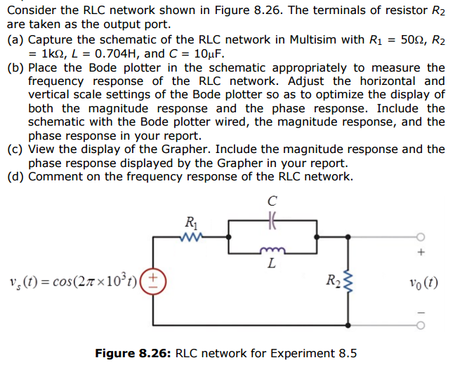 Solved Consider the RLC network shown in Figure 8.26. The | Chegg.com