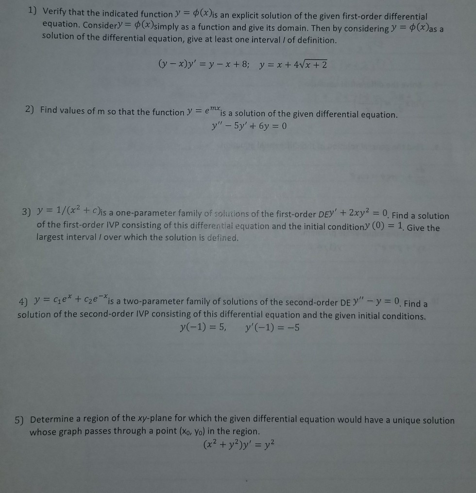 Solved 1 Verify That The Indicated Function Y φ X Is An