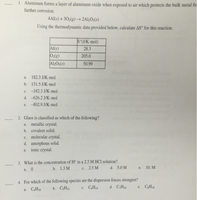 Solved Aluminum forms a layer a layer of aluminum oxide when