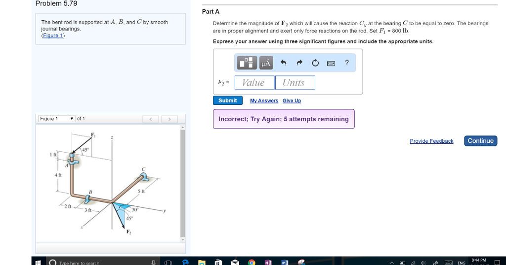 Solved Problem 5.79 Part A The bent rod is supported at A, | Chegg.com