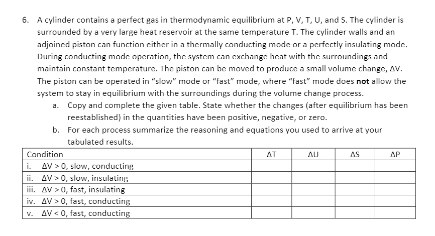 Solved A cylinder contains a perfect gas in thermodynamic | Chegg.com