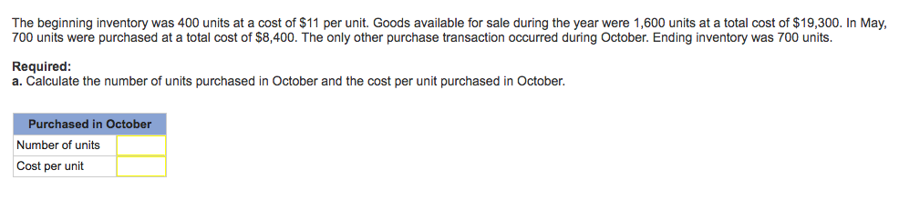 Solved The beginning inventory was 400 units at a cost of | Chegg.com