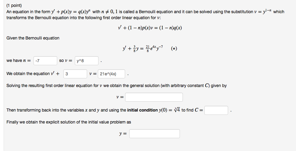 Solved 1 Point An Equation In The Form Y P X Y Q X Y With