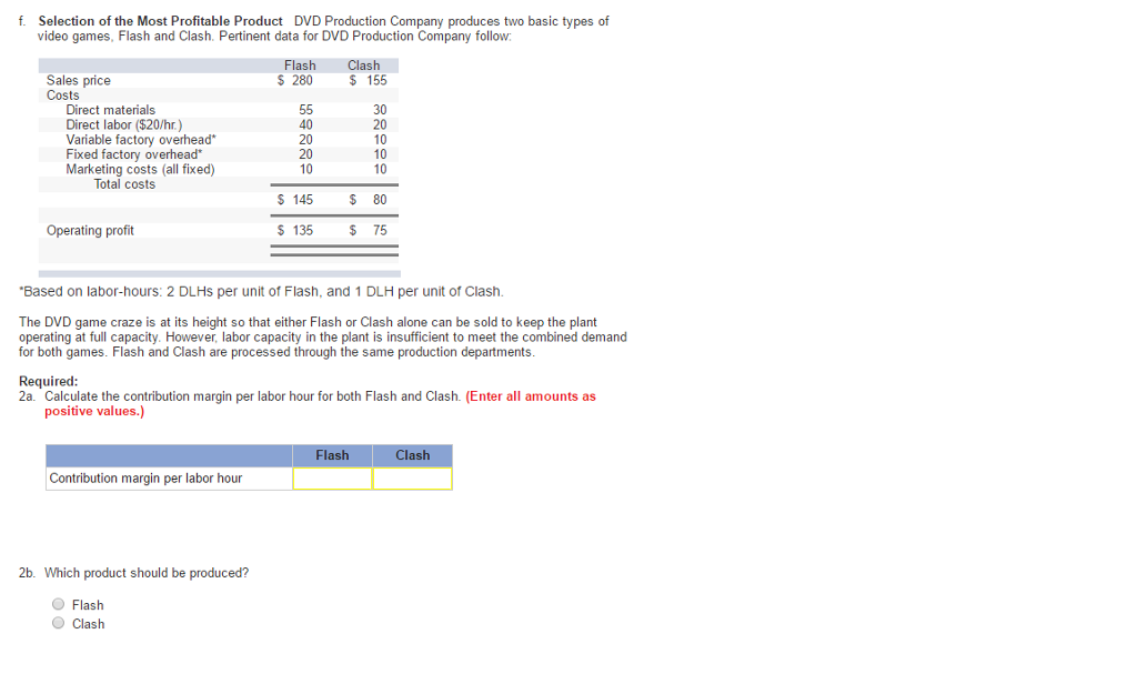 Solved F. Selection of the Most Profitable Product DVD