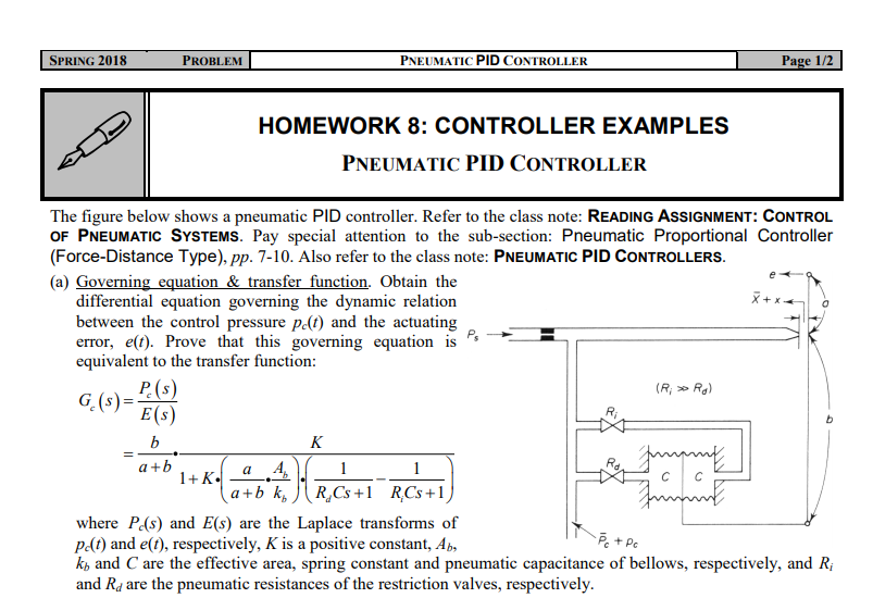 SPRING 2018 PROBLEM PNEUMATIC PID CONTROLLER Page 1/2 | Chegg.com