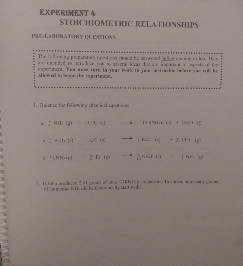 experiment 4 stoichiometry and theoretical yield