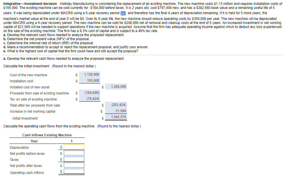 Solved Integrative Investment decision Holliday