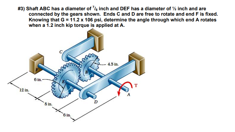 Solved #3) Shaft ABC has a diameter of 78 inch and DEF has a | Chegg.com