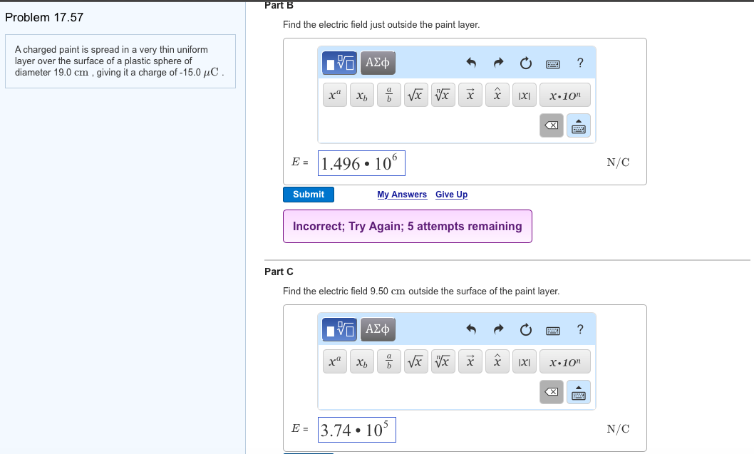 Solved ar Problem 17.57 Find the electric field just outside | Chegg.com