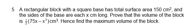 Solved A rectangular block with a square base has total | Chegg.com