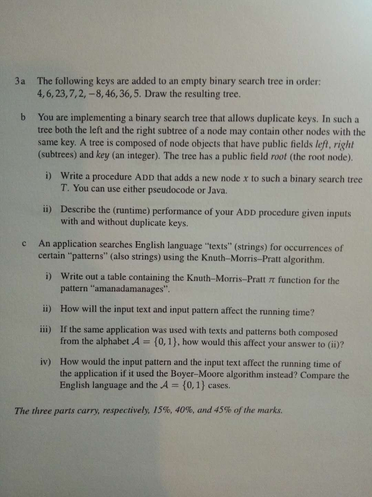 Solved 3a The following keys are added to an empty binary | Chegg.com