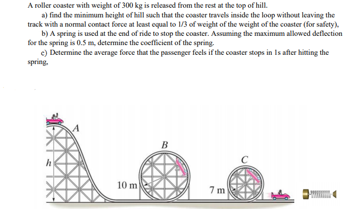 Solved A roller coaster with weight of 300 kg is released Chegg