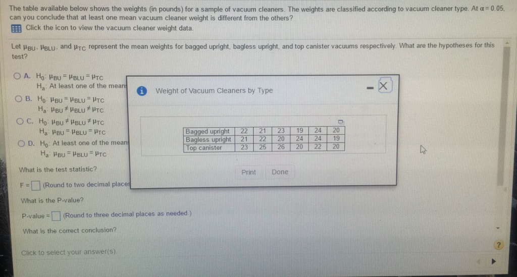 Solved The table available below shows the weights (in | Chegg.com