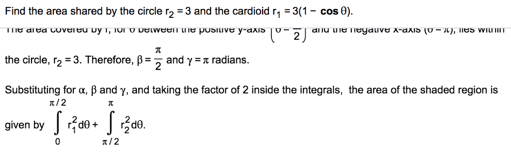 Solved Find the area shared by the circle r2-3 and the | Chegg.com