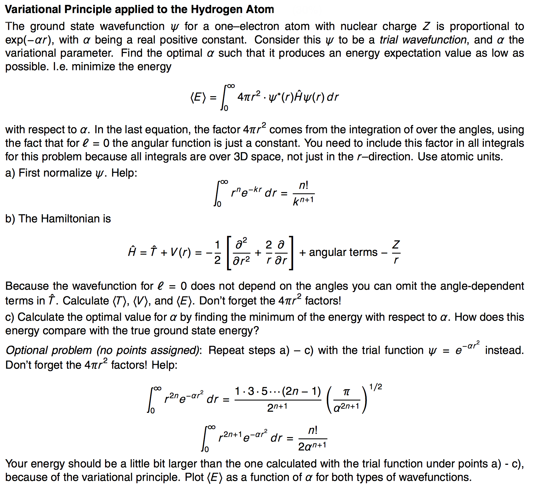 Solved Variational Principle Applied To The Hydrogen | Chegg.com