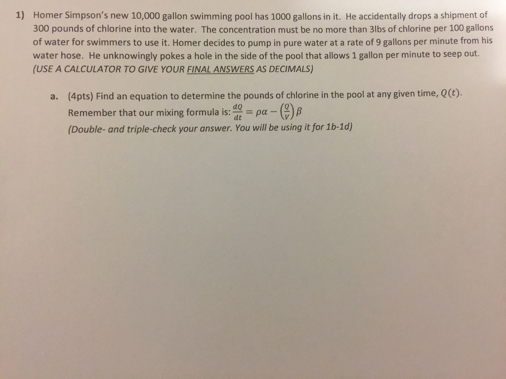 Solved Homer Simpson's new 10,000 gallon swimming pool has