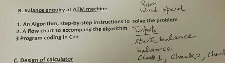 Solved Balance enquiry at ATM machine An Algorithm, | Chegg.com