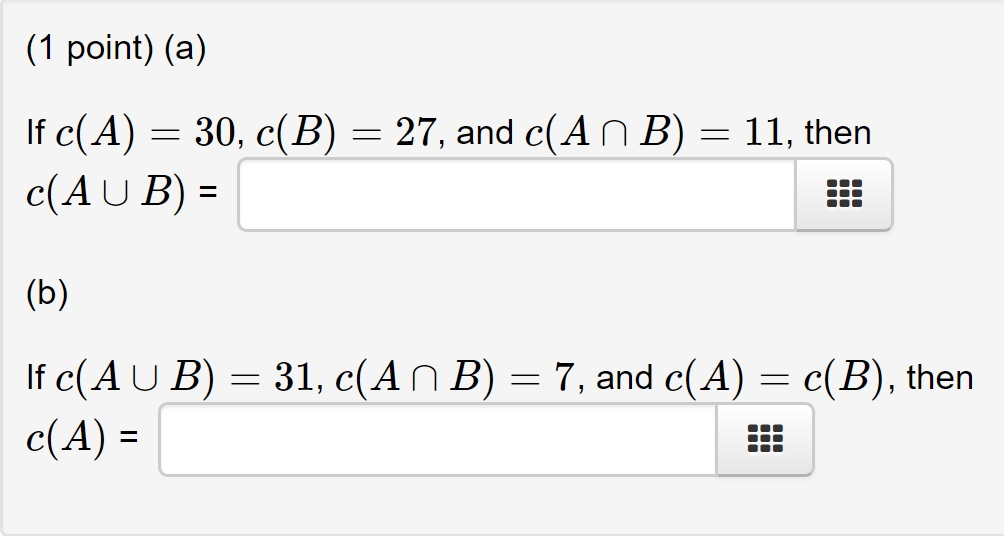 Solved (a) If c(A) = 30, c(B) = 27, and c(A Intersection B) | Chegg.com