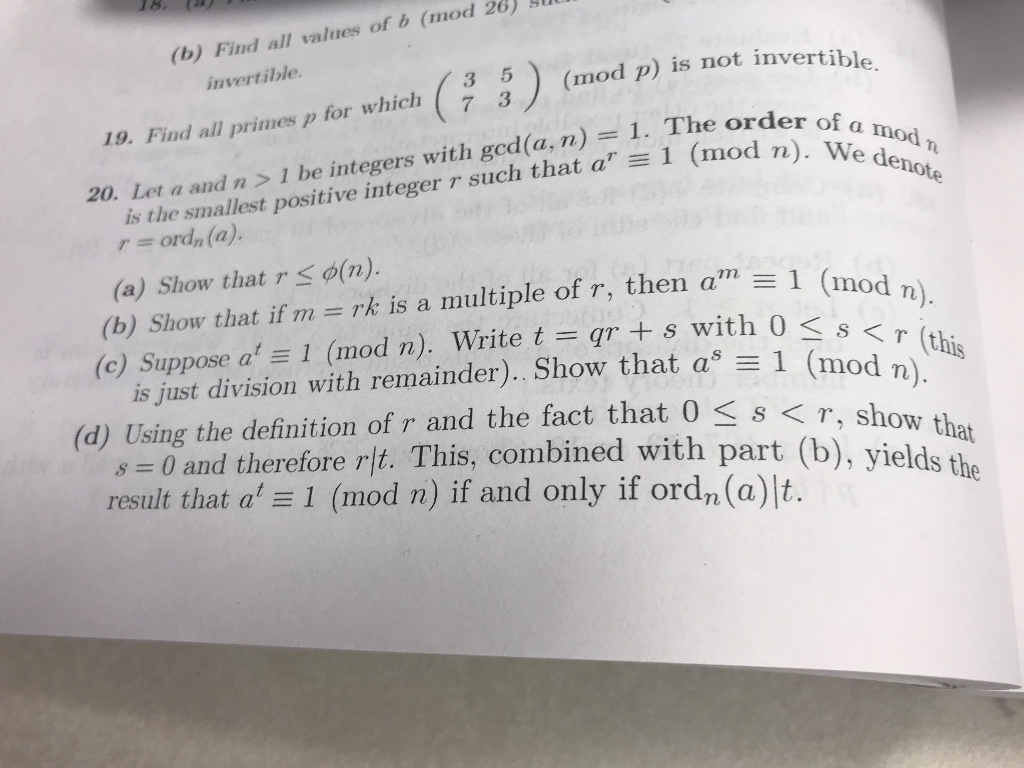 Solved (b) Find all values of b (mod 26) L invertible. 3 ) | Chegg.com