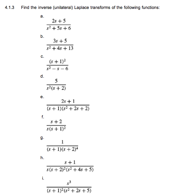 Solved Find the inverse (unilateral) Laplace transforms of | Chegg.com