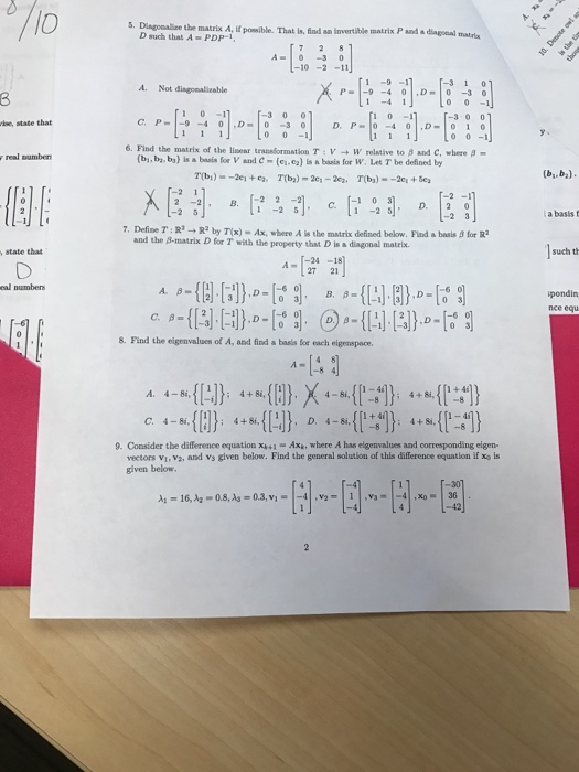 Solved Diagonalize the matrix A, if possible. That is, find | Chegg.com