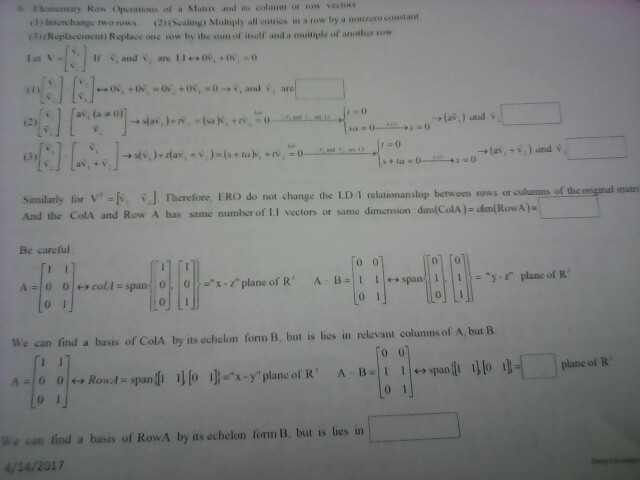 Elementary Row Operations on a Matrix and its column | Chegg.com