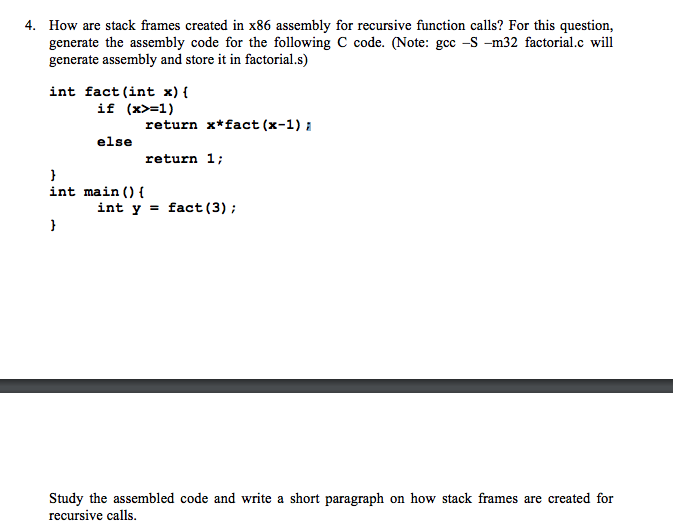 Solved 4. How are stack frames created in x86 assembly for | Chegg.com